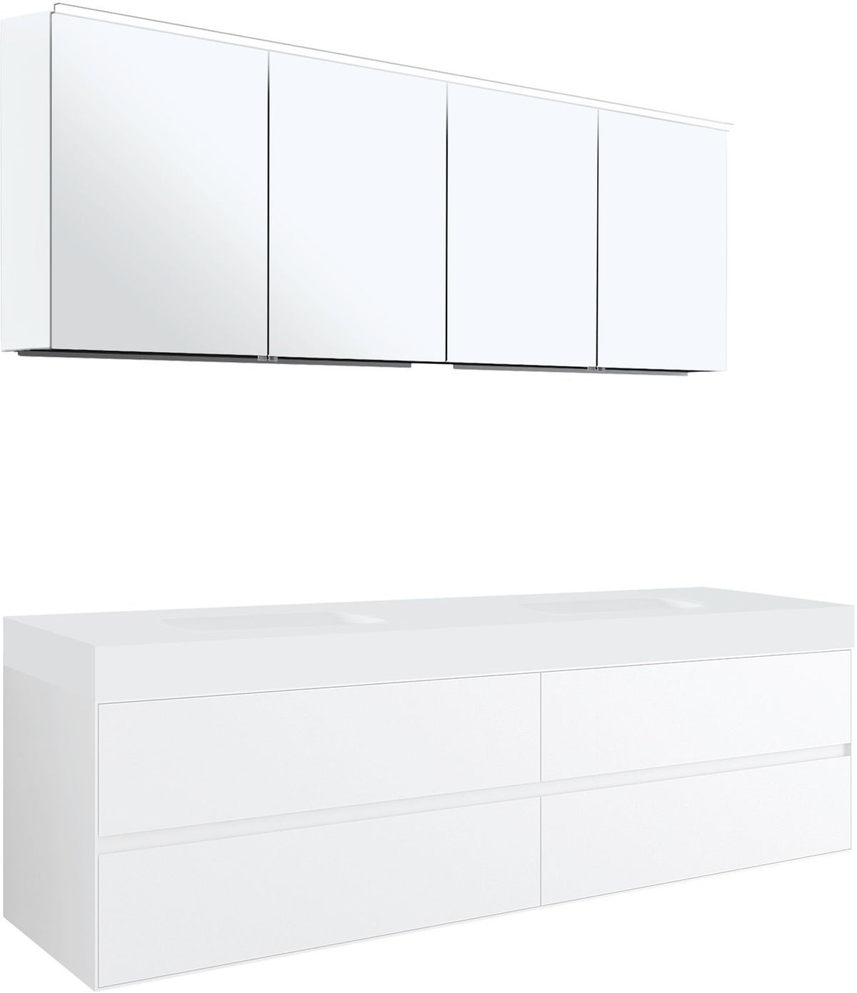 Meubel 4LADES voor tablet puro 2 lavabos tenso 1800CM wit met spiegelkast