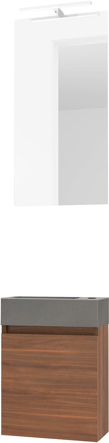 Handenwasser form mini beton/ 1 deur/ spiegel/ verlichting Led notelaar