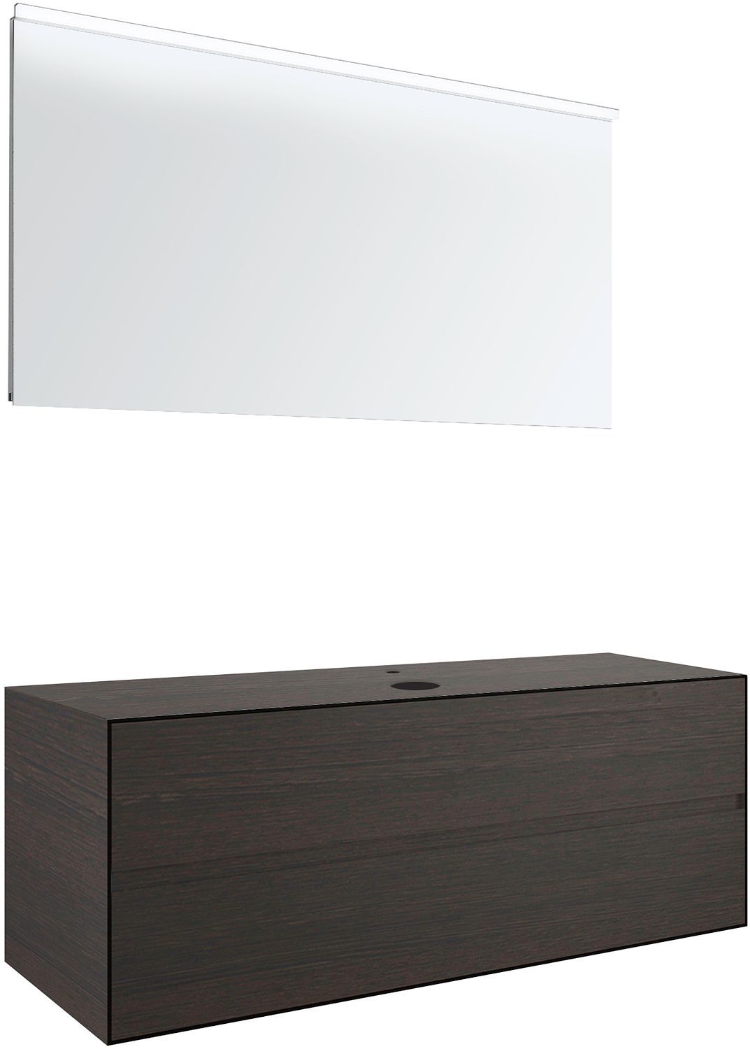 Meubel 2LADES+TABLET voor opbouwlavabo centraal tenso 140 +kraangat wenge met spiegel