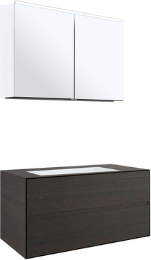 MEUBLE 2 TIROIRS+ LAVABO SOUS ENCASTRER CENTRAL TENSO 90CM SANS TROU ROBINET WENGE AVEC ARMOIRE TOILETTE