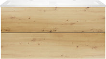 Onderbouw COFFEE 2 lade 120 duo eik urban + dubbele wastafel kunstmarmer mat wit