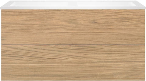Onderbouw COFFEE 2 lade 120 duo eik klassiek + dubbele wastafel kunstmarmer wit