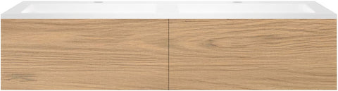 Onderbouw COFFEE 2 lades 140 duo eik klassiek+dubbele wastafel kunstmarmer mat wit