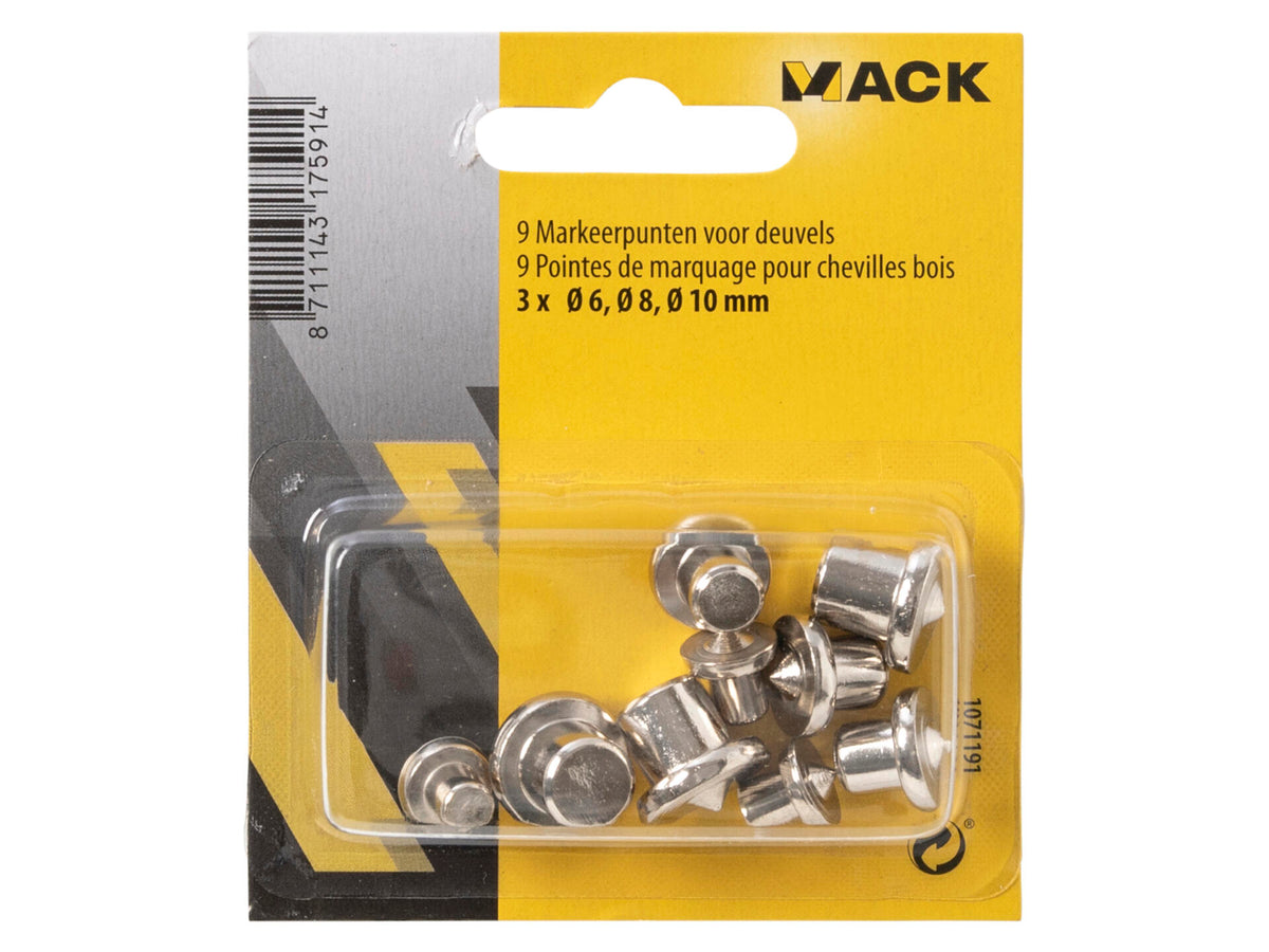 Mack markeerpuntset voor deuvels 3x6/8/10 mm 9-delig