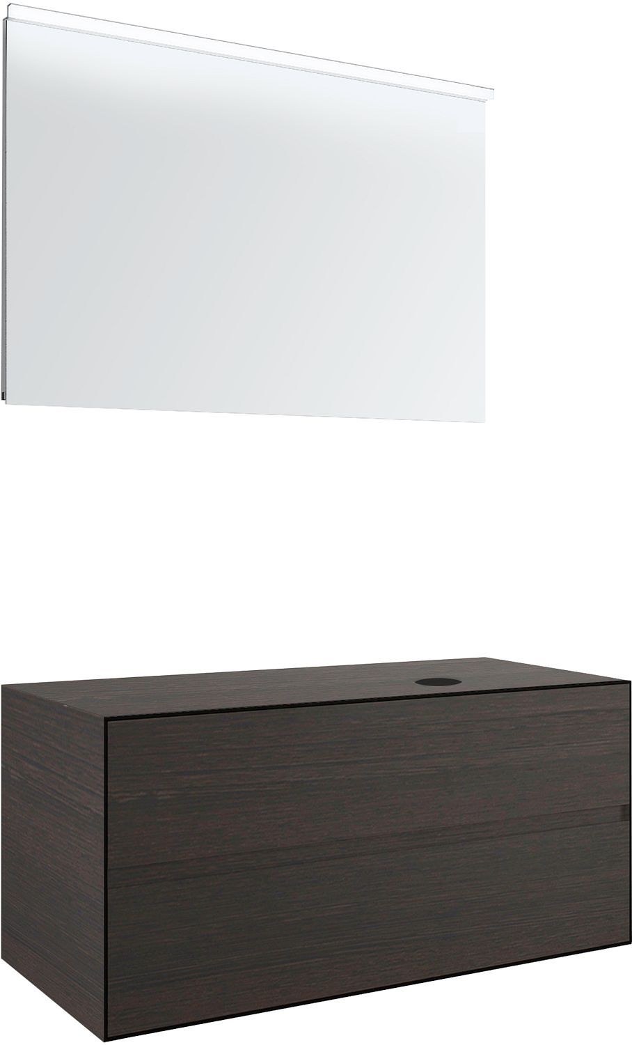 MEUBEL 2LADES+TABLET VOOR OPBOUWLAVABO RECHTS TENSO 120CM ZONDER KRAANGAT WENGE MET SPIEGEL