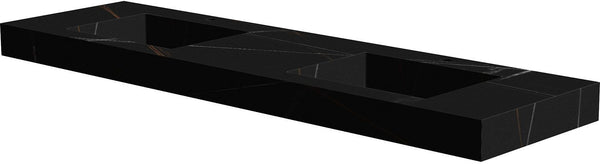TABLET KERAMISCH MARMER PURO DUBBELE LAVABO S B180 H10 +KRAANGATEN BAMBOO BLACK