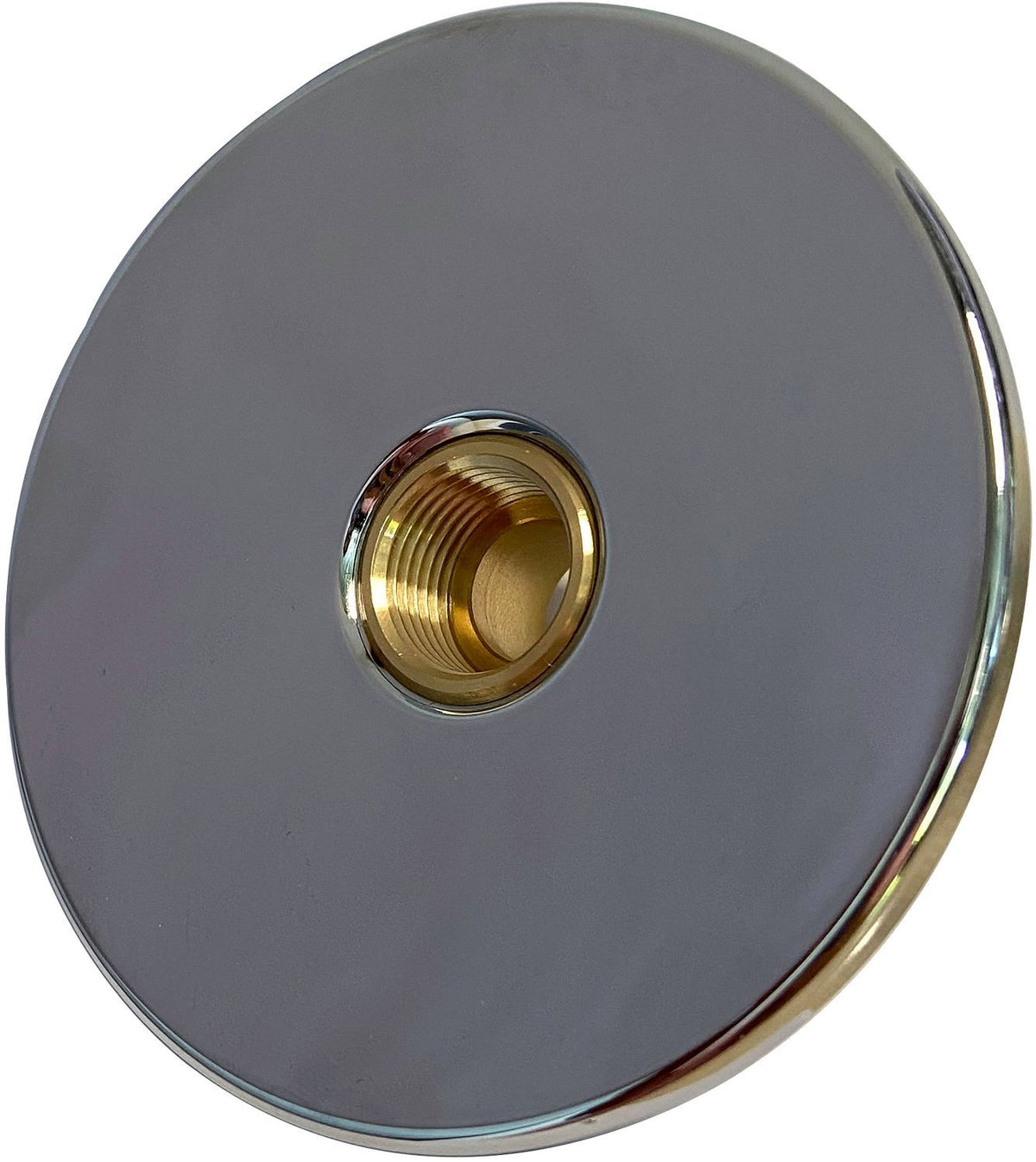 Straatplaat rond 1/2" chroom + aansluitstuk 3/4"M-1/2"M