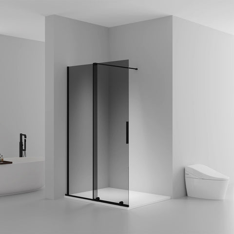 BELVIT Inloopdouche met schuifdeur matzwart grijs rookglas 8 mm veiligheidsglas antikalk omkeerbaar 120x200 cm, inloopdouches — SKU MB-27577-31110, EAN 5404029128052