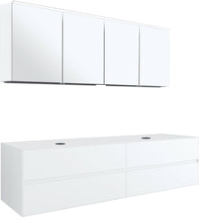 Meubel 4LADES+TABLET voor 2 opbouwlavabos tenso 180CM zonder kraangat wit met spiegelkast