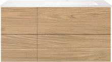 SOUS MEUBLE COFFEE 4 TIROIRS 120 CHENE CLASSIQUE +LAVABO DROITE EN MARBRE SYNTHETIQUE BLANC MAT