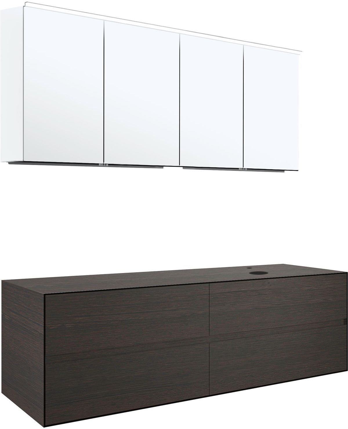 MEUBEL 4LADES+TABLET VOOR OPBOUWLAVABO RECHTS TENSO 160CM +KRAANGAT WENGE MET SPIEGELKAST