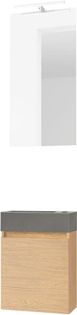LAVE-MAINS FORM MINI BETON/ 1 PORT/MIROIR/LUMIERE LED CHENE BRONZE