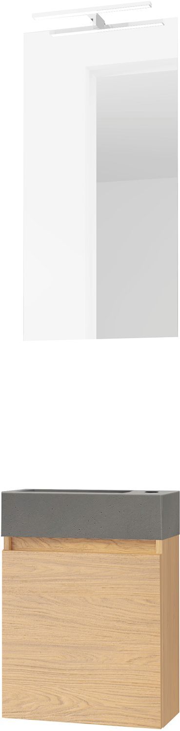 HANDENWASSER FORM MINI BETON/ 1 DEUR/ SPIEGEL/ VERLICHTING LED EIK BRONS
