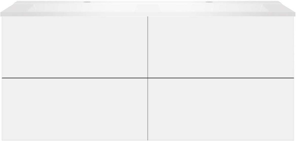 Onderbouw COFFEE 4 lades 140 duo mat wit +dubbele wastafel mat wit