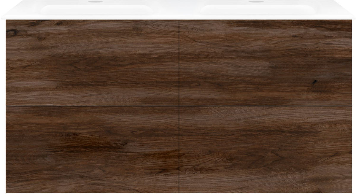 Onderbouw COFFEE 4 lades 120 duo duo notenlaar Fluweel +dubbele wastafel porselein wit