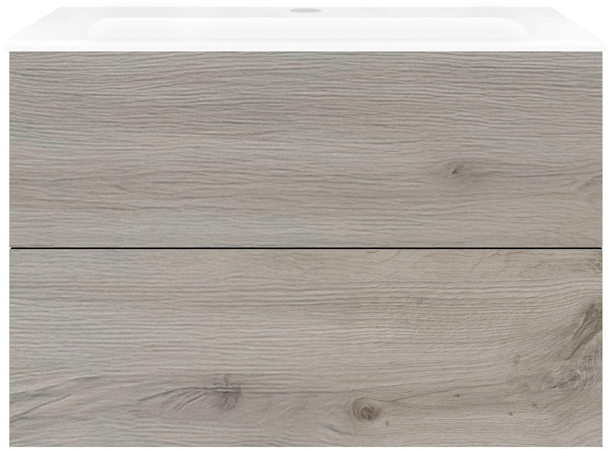 Onderbouw COFFEE 2 lades 90 eik zilver+wastafel porselein wit