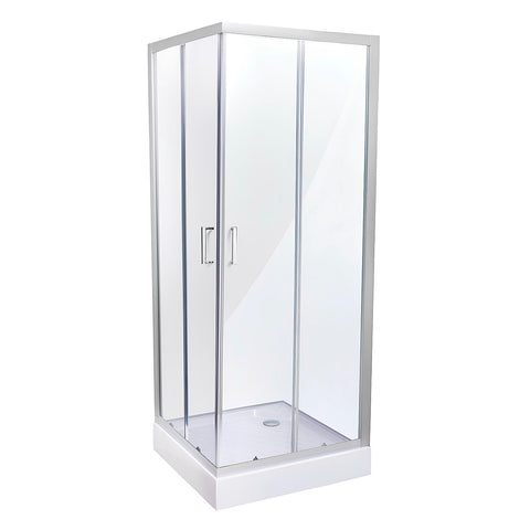 Belvit douchecabine hoekdouche met schuifdeuren en douchebak 100x100x200cm - Helder, douchecabines — SKU MB-19461-22988, EAN 5404029102243