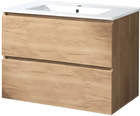 Onderbouw 2 lades+wastafel Ice 80cm eik grijs, badkamermeubelen — SKU DESCO-180521