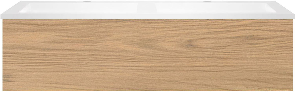 Onderbouw COFFEE 1 lade 120 duo eik klassiek + dubbele wastafel kunstmarmer mat wit
