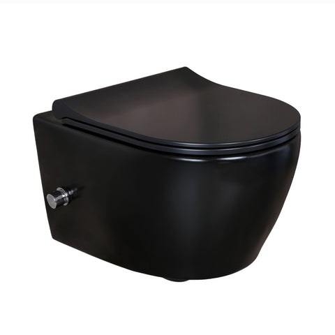 Belvit WC Zwart Randloos Wand WC met Bidet Kraan Softclose Deksel Toilet Hangend, douche-wcs — SKU MB-17811-21338, EAN 5404029120681