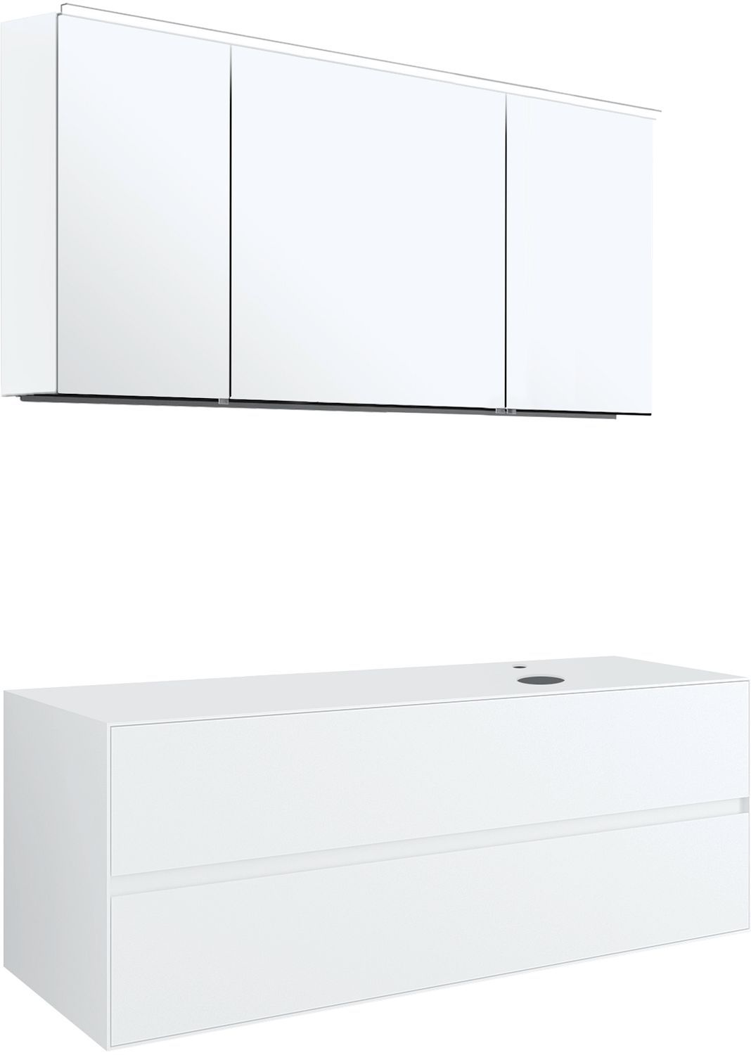 MEUBEL 2LADES+TABLET VOOR OPBOUWLAVABO RECHTS TENSO 140CM +KRAANGAT WIT MET SPIEGELKAST