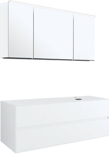 MEUBEL 2LADES+TABLET VOOR OPBOUWLAVABO RECHTS TENSO 140CM +KRAANGAT WIT MET SPIEGELKAST
