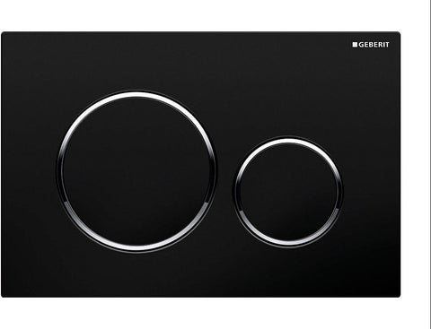 DUWPLAAT 2-TOETS SIGMA20 GEBERIT GLANZEND ZWART MET GLANZEND CHROOM DESIGNRING