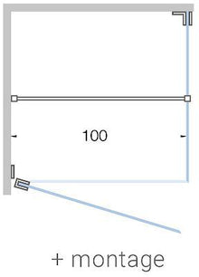 DRAAIDEUR+ZIJPANEEL HOEK CLOSE TOT 100CM H200CM HELDER-MAT ZWART MET MONTAGE