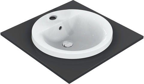 Inbouw lavabo connect Ideal Standard diameter 480MM +kraangat/overloop wit, wastafels — SKU DESCO-150870