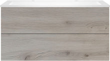Onderbouw COFFEE 2 lades 120 eik Zilver + wastafel 2 kraangaten kunstmarmer mat wit