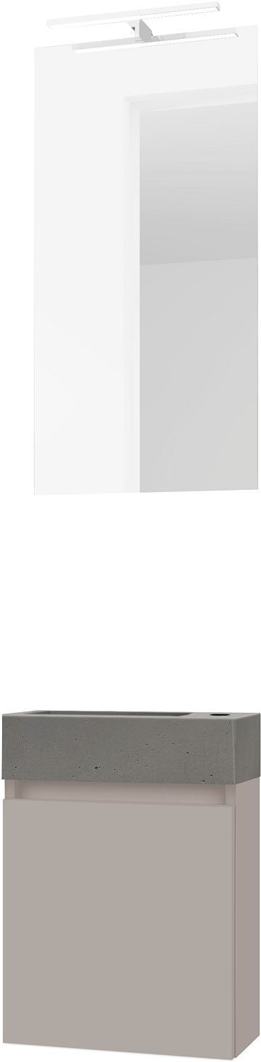 Handenwasser form mini beton/ 1 deur/ spiegel/ verlichting Led poedergrijs
