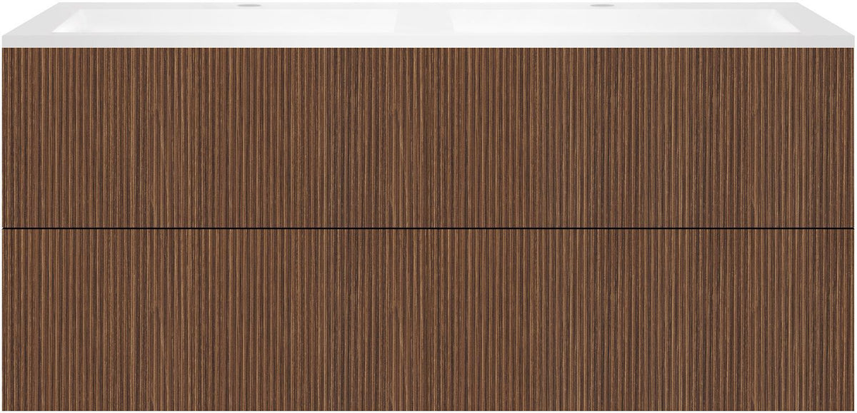 Onderbouw COFFEE 4 lades 140 duo notelaar smartline+dubbele wastafel kunstmarmer wit