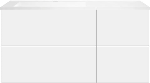 Onderbouw coffee 4 lades 120 mat wit+wastafel links kunstmarmer mat wit, badkamermeubelen — SKU DESCO-192368