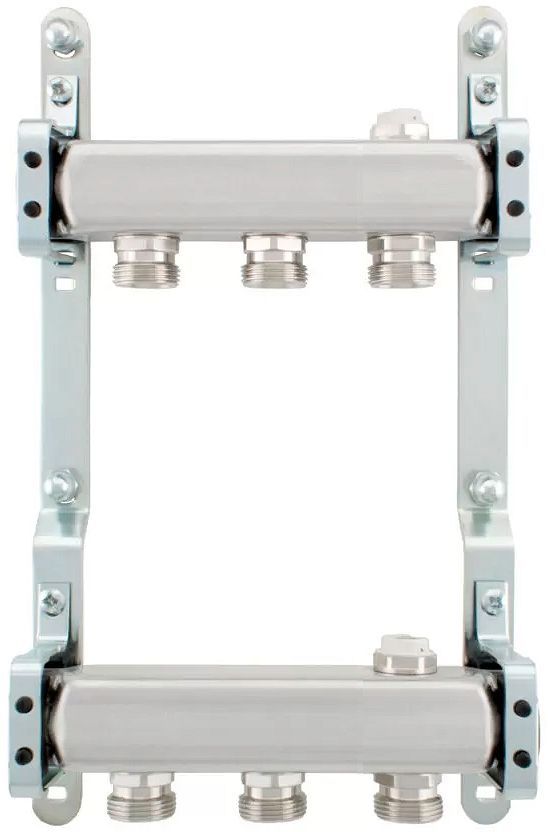 KIT COLLECTEURS INOX 4/4" - 3 X 3/4"EC AVEC PURGEURS + FIXATION MURAL