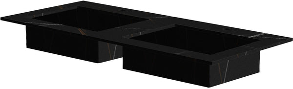 TABLET KERAMISCH MARMER PURO DUBBELE LAVABO S B120 H1,2 +KRAANGATEN BAMBOO BLACK