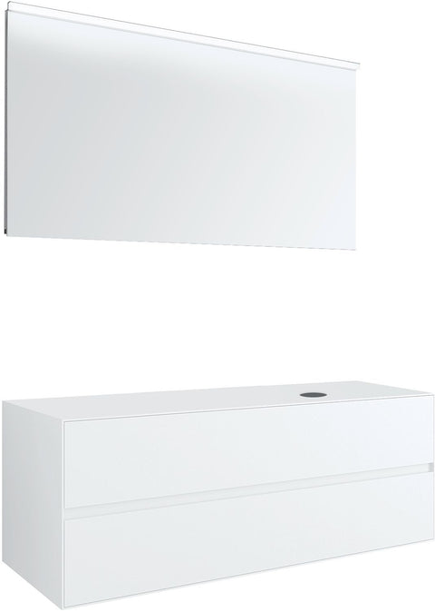 MEUBEL 2LADES+TABLET VOOR OPBOUWLAVABO RECHTS TENSO 140CM ZONDER KRAANGAT WIT MET SPIEGEL