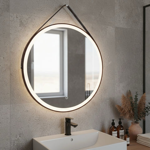 BELVIT Ronde led-spiegel met touchfunctie en riem 80 cm matzwart badkamerspiegel met verlichting, spiegels — SKU MB-27579-31112, EAN 5404029124498