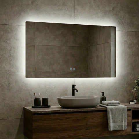 Aloni queen spiegel - met LED verlichting - rechthoekig - zonder lijst - met verwarming - kleurtemperatuur LED 3500-6500K - 100X60CM, spiegels — SKU MB-18847-22374, EAN 5404024106611