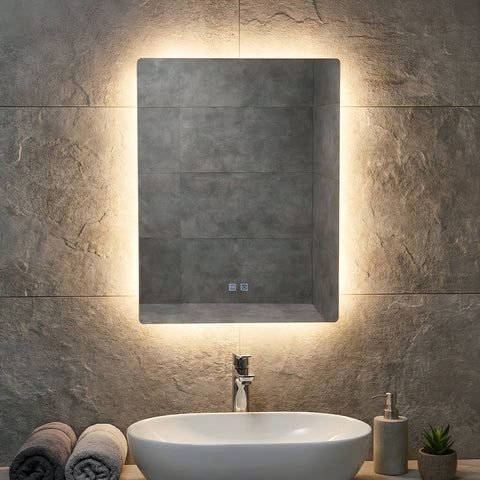 Aloni queen spiegel - met LED verlichting - rechthoekig - zonder lijst - met verwarming - kleurtemperatuur LED 3500-6500K - 60X80CM, spiegels — SKU MB-15845-19372, EAN 5404024106598