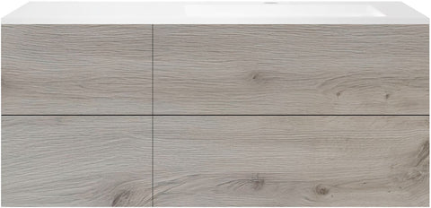 Onderbouw coffee 4 lades 140 eik zilver+wastafel rechts kunstmarmer mat wit, badkamermeubelen — SKU DESCO-192304