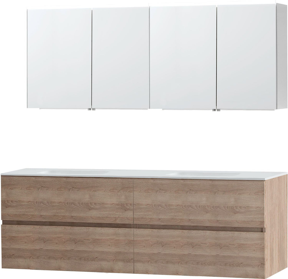 Meubel Molto eik natuur 180 2 lavabo Solid spiegelkast