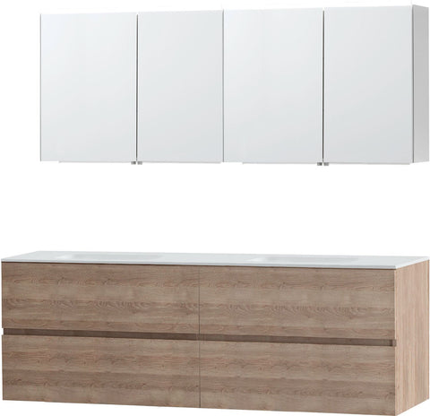 Meubel Molto eik natuur 180 2 lavabo Solid spiegelkast, badkamermeubelen — SKU DESCO-701470