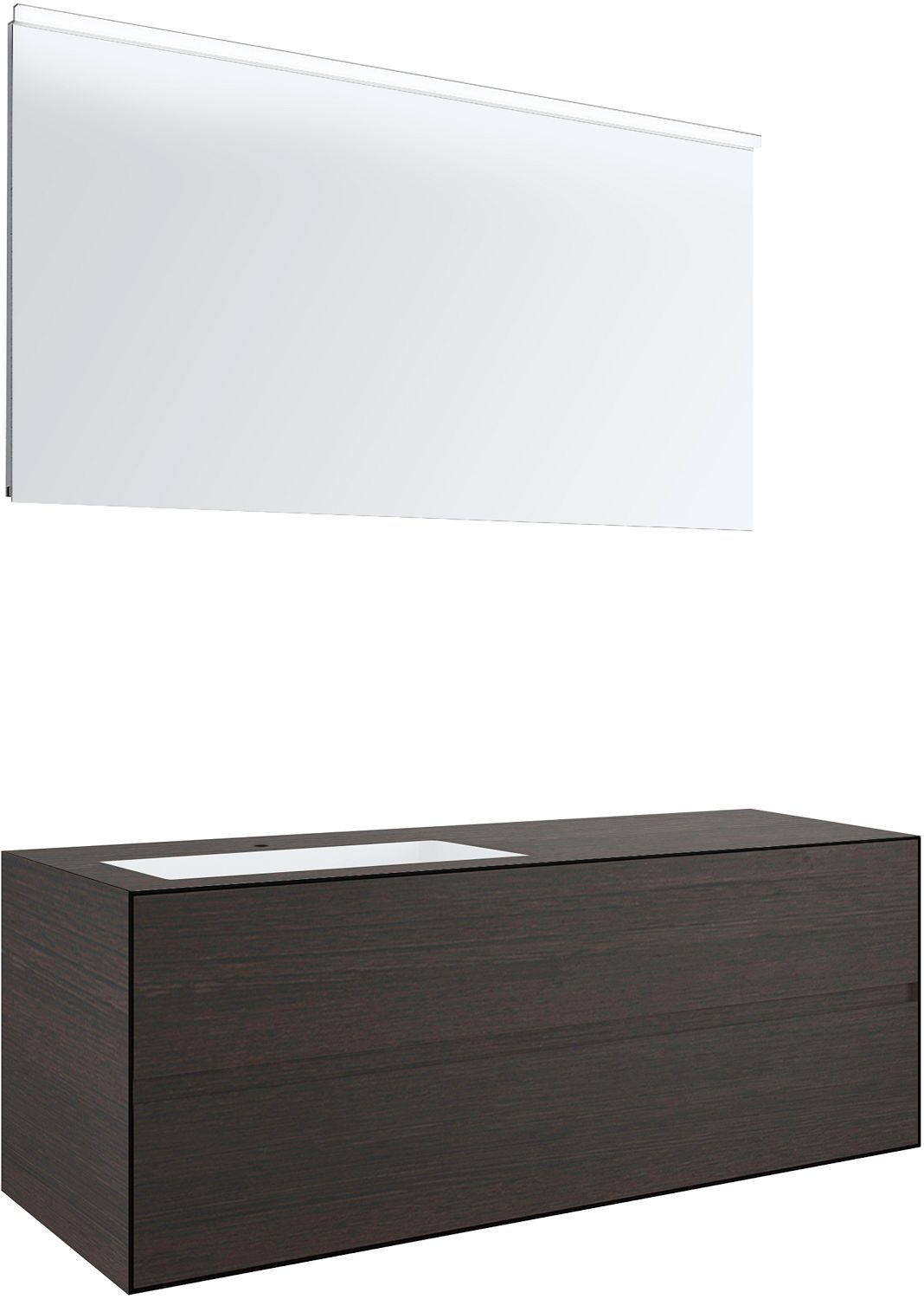 MEUBEL 2 LADES+MEUBELLAVABO LINKS TENSO 140 +KRAANGAT WENGE MET SPIEGEL