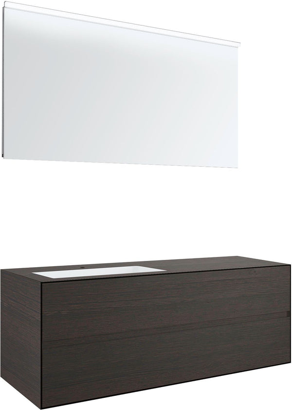 MEUBEL 2 LADES+MEUBELLAVABO LINKS TENSO 140 +KRAANGAT WENGE MET SPIEGEL