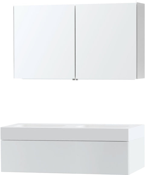 Meubel puro duo wit 120 1 lade Solid puro spiegelkast, badkamermeubelen — SKU DESCO-704022