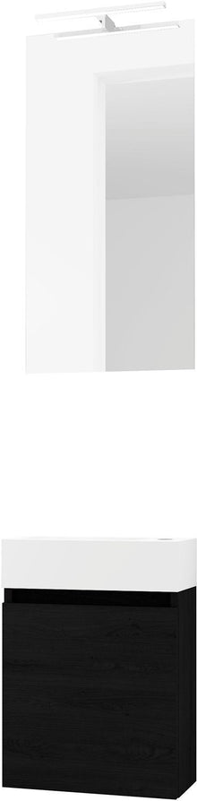 LAVE-MAINS FORM MINI MARBRE DE SYNTHESE/ 1 PORT/MIROIR/LUMIERE LED CHENE GRAPHIT