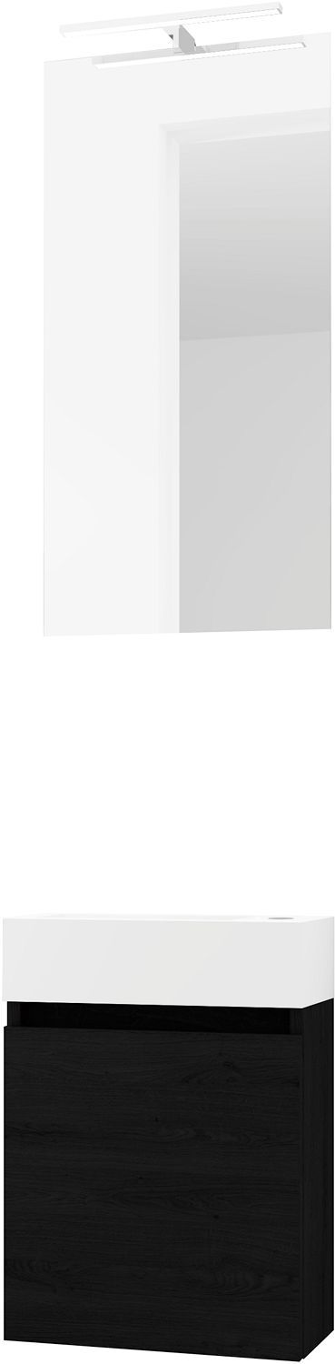 Handenwasser form mini kunstmarmer/ 1 deur/ spiegel/ verlichting Led graphit eik