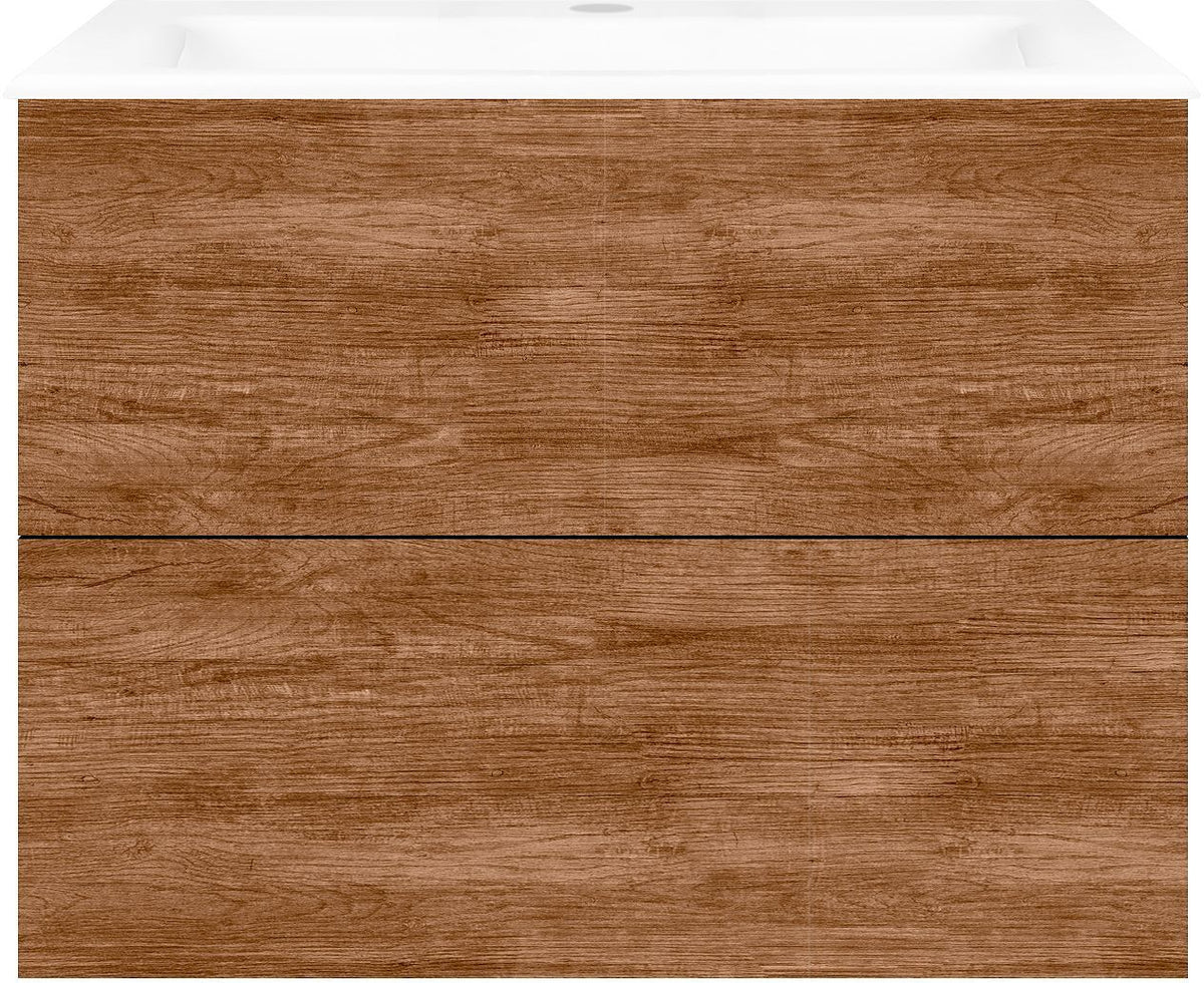 Onderbouw COFFEE 2 lades 80 teakhout Decor kaneel +wastafel porselein wit