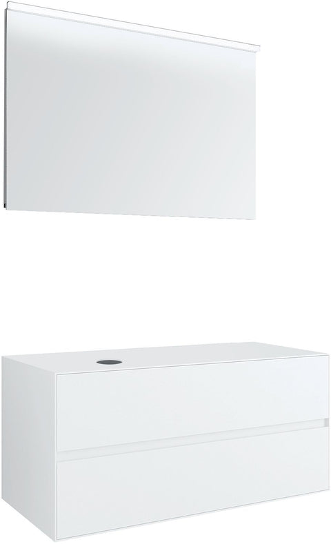 MEUBEL 2LADES+TABLET VOOR OPBOUWLAVABO LINKS TENSO 120CM ZONDER KRAANGAT WIT MET SPIEGEL
