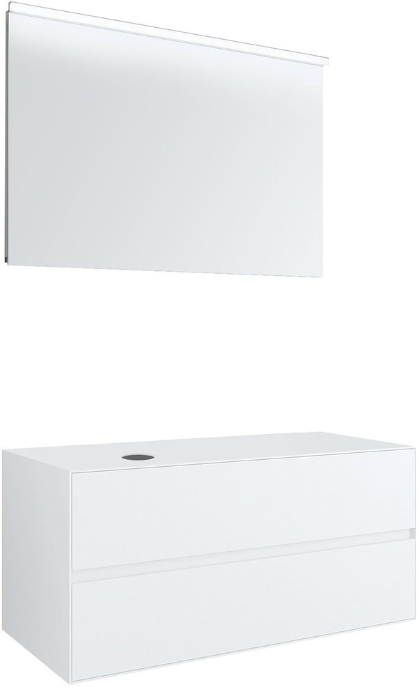 MEUBEL 2LADES+TABLET VOOR OPBOUWLAVABO LINKS TENSO 120CM ZONDER KRAANGAT WIT MET SPIEGEL